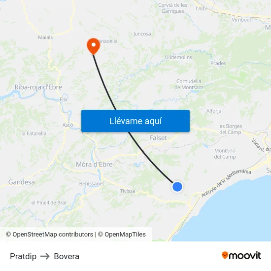 Pratdip to Bovera map