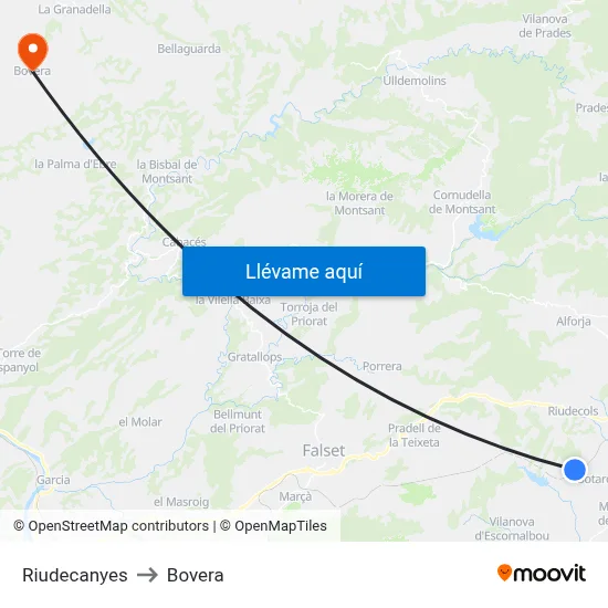 Riudecanyes to Bovera map