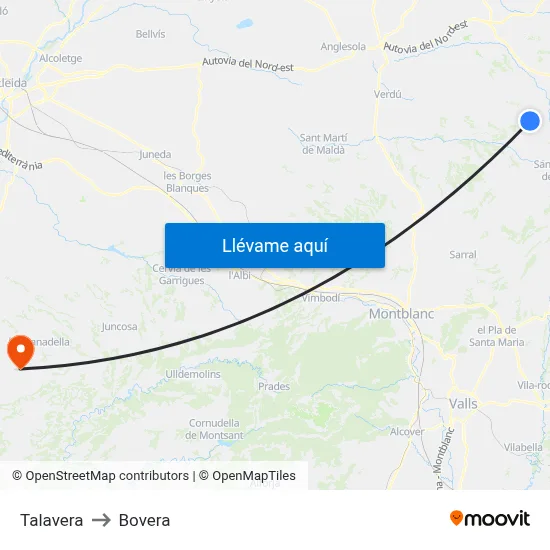 Talavera to Bovera map