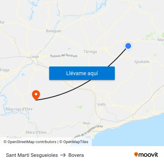 Sant Martí Sesgueioles to Bovera map