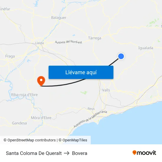 Santa Coloma De Queralt to Bovera map