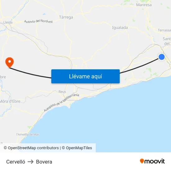 Cervelló to Bovera map