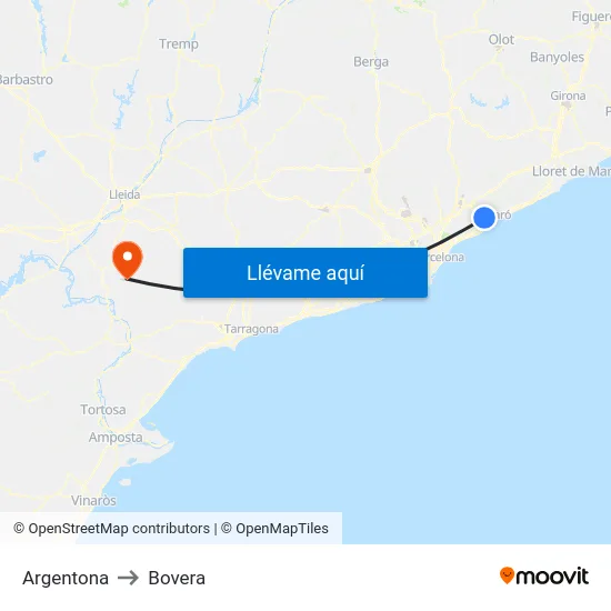 Argentona to Bovera map