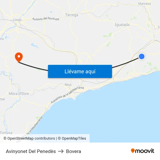 Avinyonet Del Penedès to Bovera map