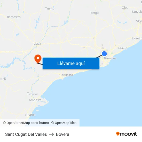 Sant Cugat Del Vallès to Bovera map