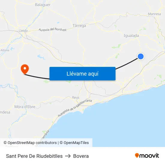 Sant Pere De Riudebitlles to Bovera map