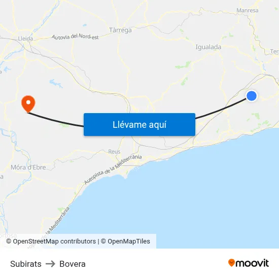 Subirats to Bovera map