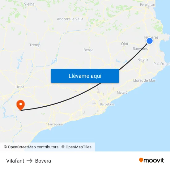 Vilafant to Bovera map