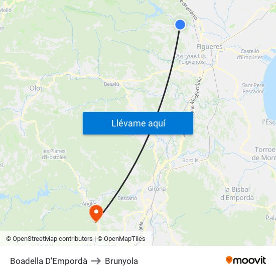 Boadella D'Empordà to Brunyola map