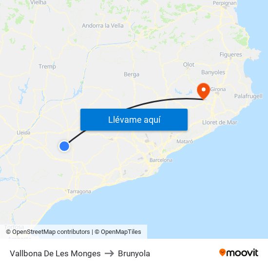 Vallbona De Les Monges to Brunyola map
