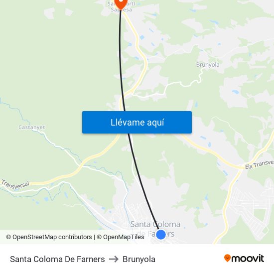 Santa Coloma De Farners to Brunyola map