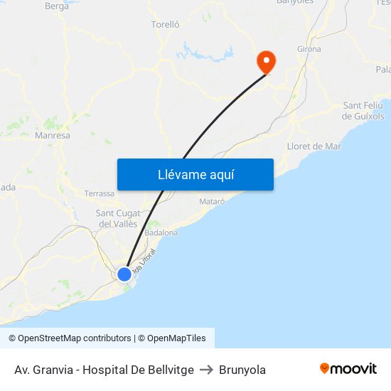 Av. Granvia - Hospital De Bellvitge to Brunyola map