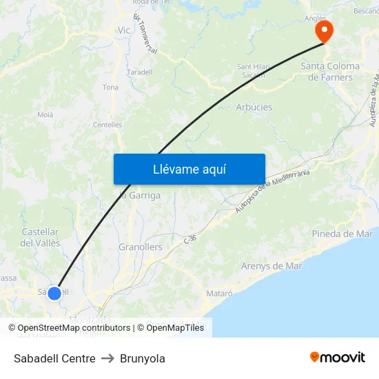 Sabadell Centre to Brunyola map