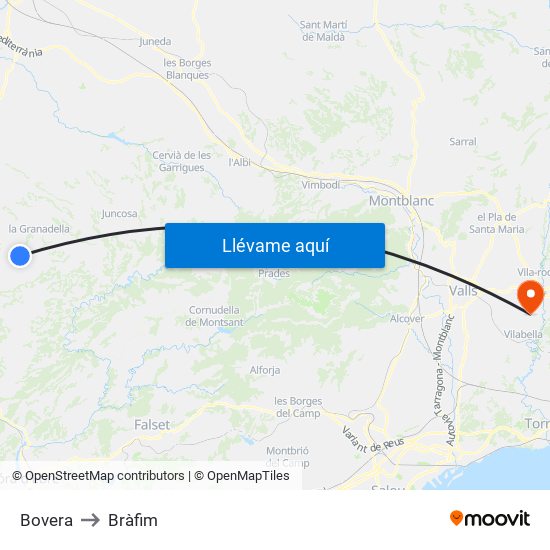 Bovera to Bràfim map