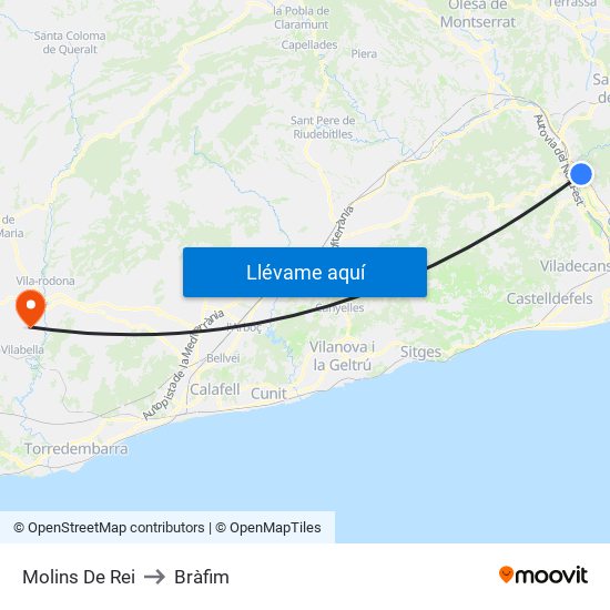 Molins De Rei to Bràfim map