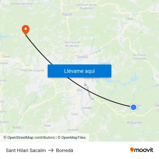 Sant Hilari Sacalm to Borredà map