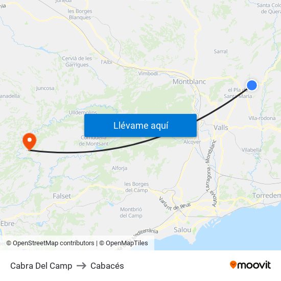 Cabra Del Camp to Cabacés map
