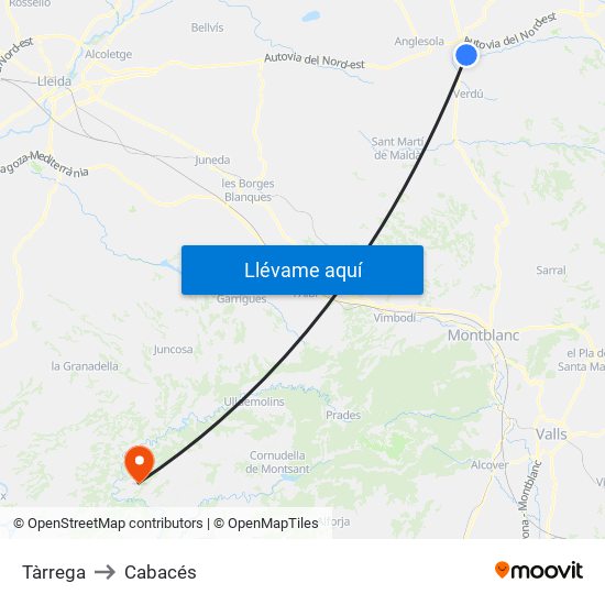 Tàrrega to Cabacés map