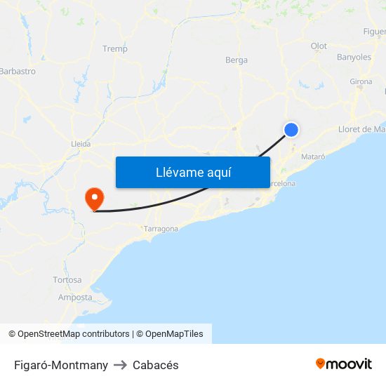 Figaró-Montmany to Cabacés map