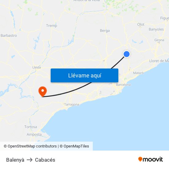 Balenyà to Cabacés map
