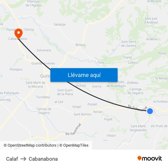 Calaf to Cabanabona map