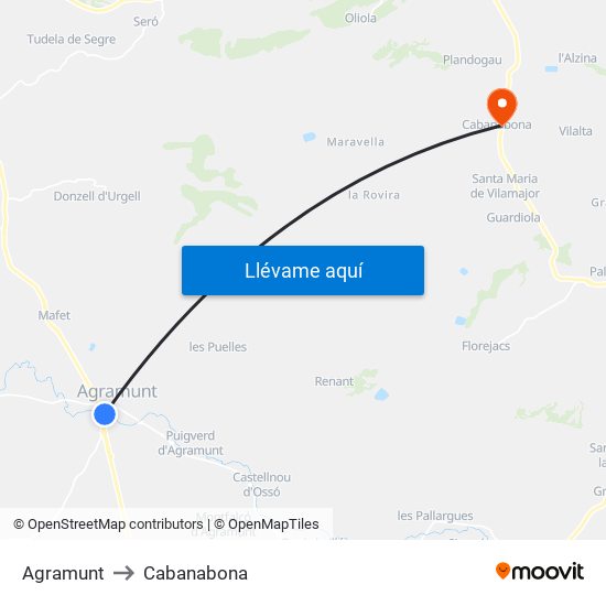 Agramunt to Cabanabona map