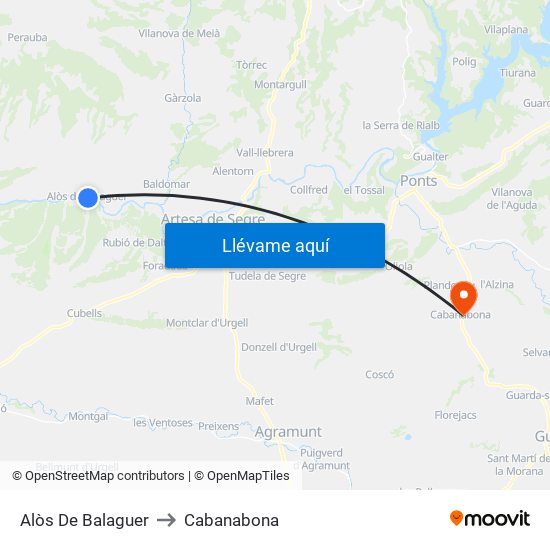 Alòs De Balaguer to Cabanabona map