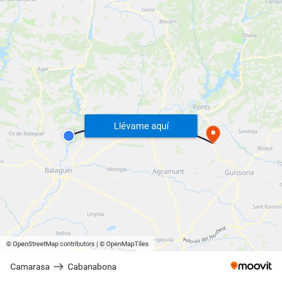 Camarasa to Cabanabona map