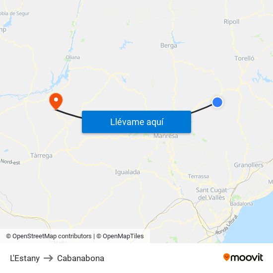 L'Estany to Cabanabona map