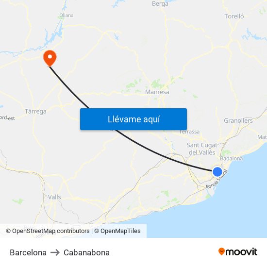 Barcelona to Cabanabona map