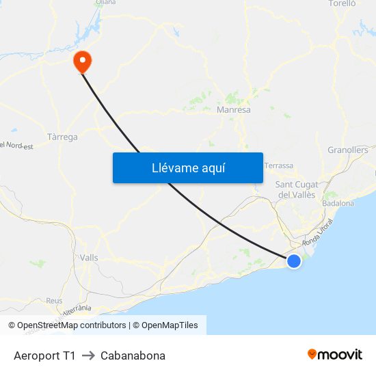 Aeroport T1 to Cabanabona map