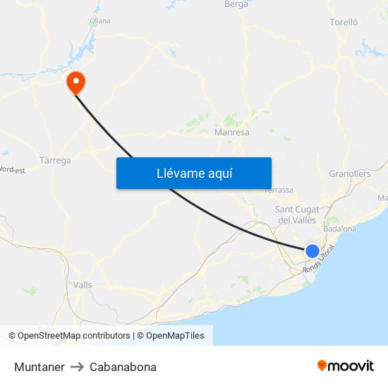 Muntaner to Cabanabona map