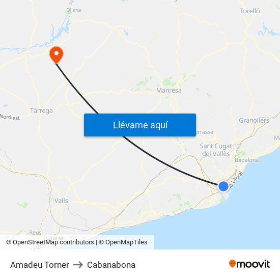 Amadeu Torner to Cabanabona map