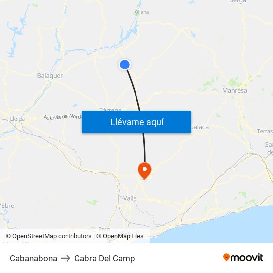 Cabanabona to Cabra Del Camp map