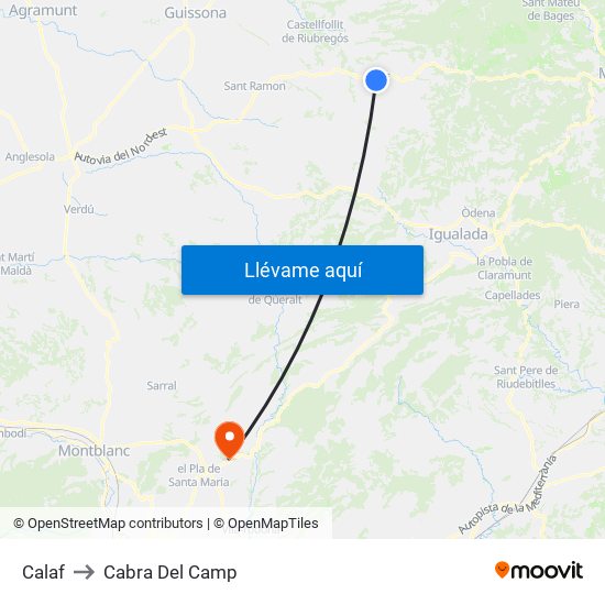 Calaf to Cabra Del Camp map