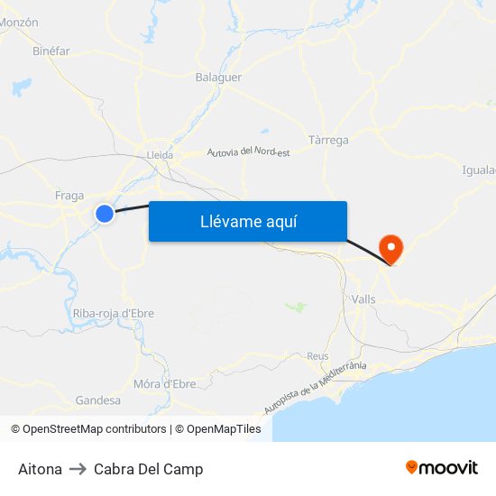 Aitona to Cabra Del Camp map