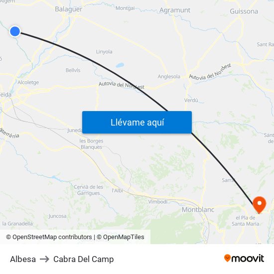Albesa to Cabra Del Camp map