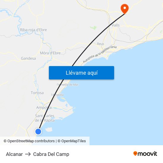 Alcanar to Cabra Del Camp map