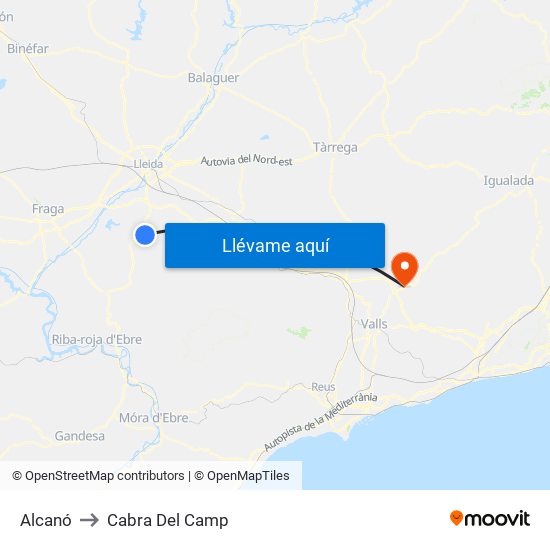 Alcanó to Cabra Del Camp map