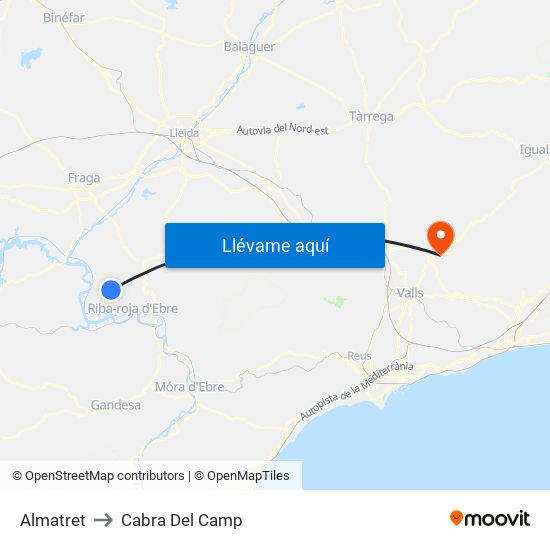 Almatret to Cabra Del Camp map