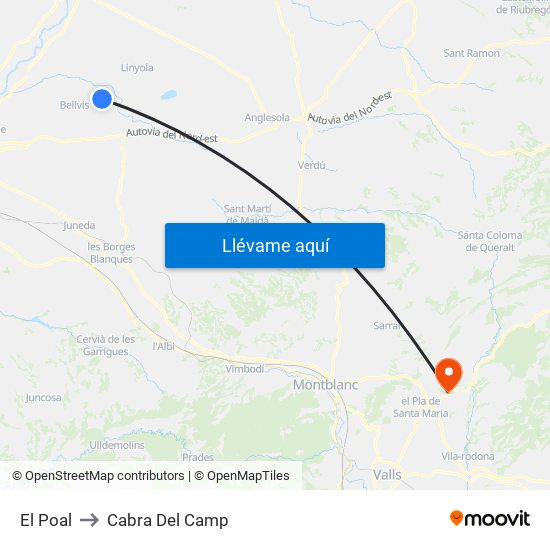 El Poal to Cabra Del Camp map