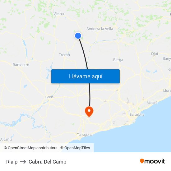 Rialp to Cabra Del Camp map