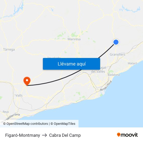 Figaró-Montmany to Cabra Del Camp map