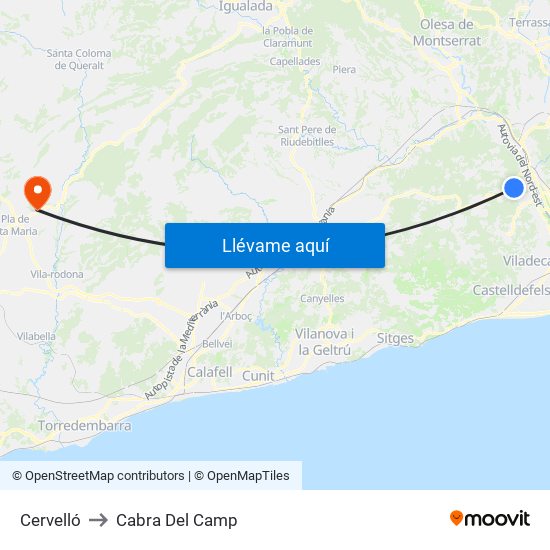 Cervelló to Cabra Del Camp map