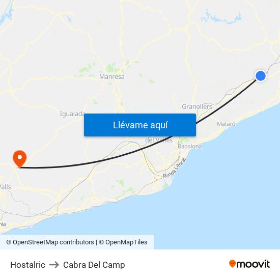 Hostalric to Cabra Del Camp map