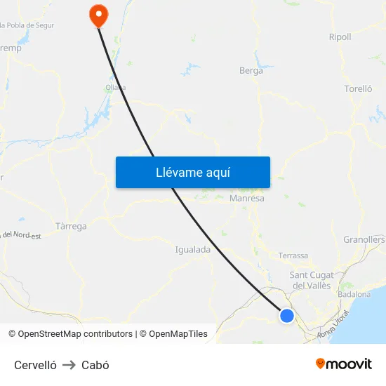 Cervelló to Cabó map