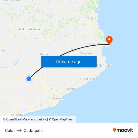 Calaf to Cadaqués map