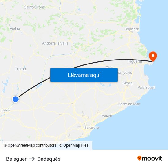Balaguer to Cadaqués map