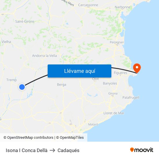 Isona I Conca Dellà to Cadaqués map