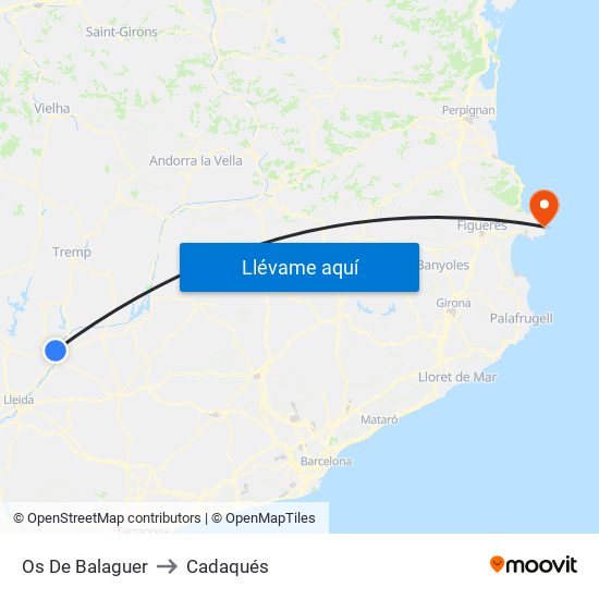 Os De Balaguer to Cadaqués map